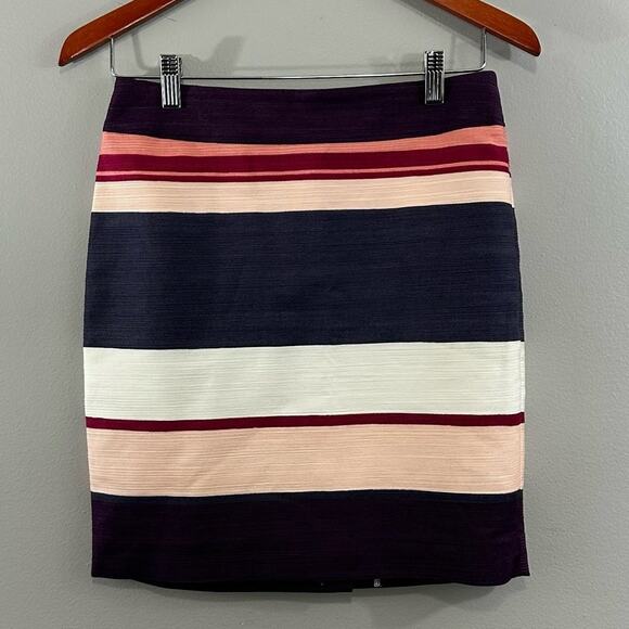 LOFT Purple Pink Striped Cotton Blend Textured Short Pencil Skirt Sz 2 P - Picture 1 of 5